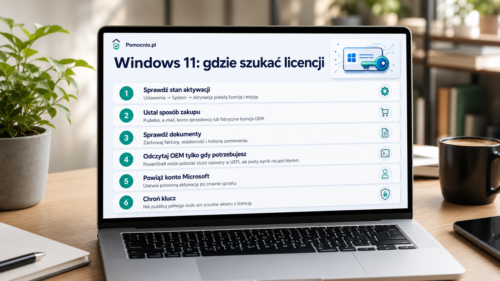 Infografika pokazująca miejsca, w których można znaleźć licencję Windows 11