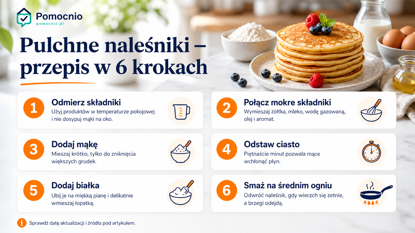 Sześć kroków przygotowania miękkich i pulchnych naleśników